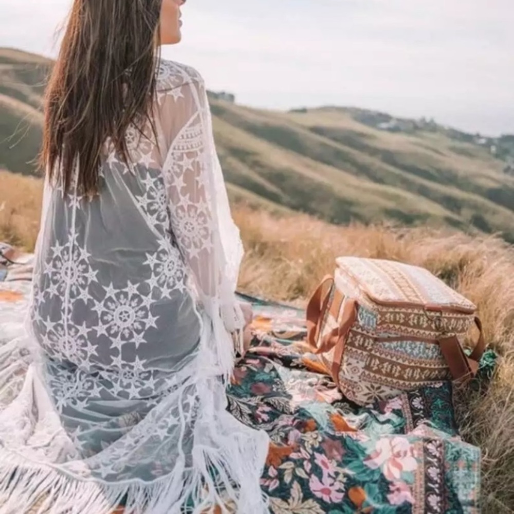SOLD OUT Bohemian Star Embroidered Sheer Mesh Kimono Wrap - Picture 8 of 12